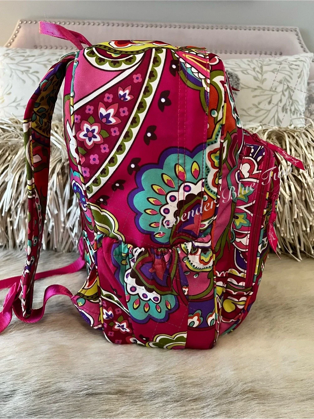 VERA BRADLEY Pink Swirls 2014 Lighten Up Essential Backpack Green Paisley Floral - Picture 8 of 17